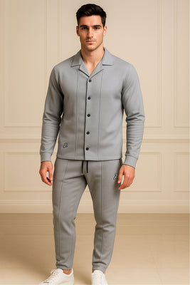 Silver Grey Waffle F-Sleeve Safari Suit for Men – Premium Comfort Series B9