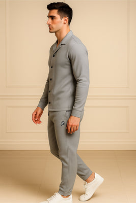Silver Grey Waffle F-Sleeve Safari Suit for Men – Premium Comfort Series B9