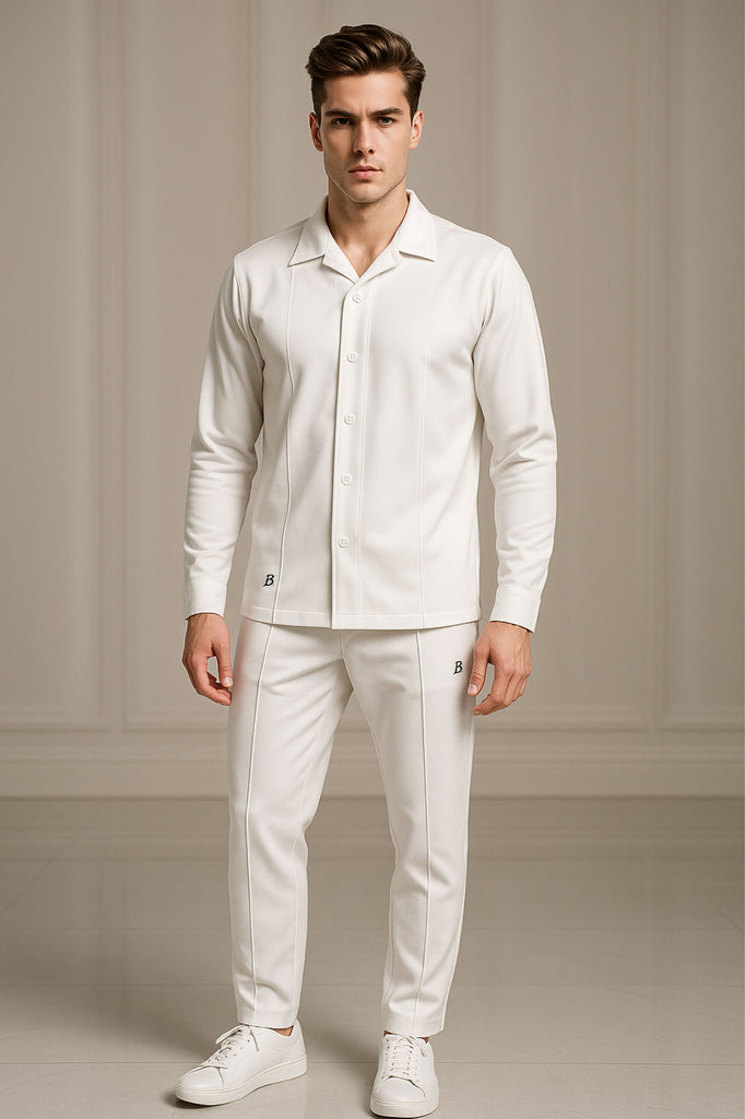 Waffle White F-Sleeve Safari Suit for Men – Premium Comfort Series B13