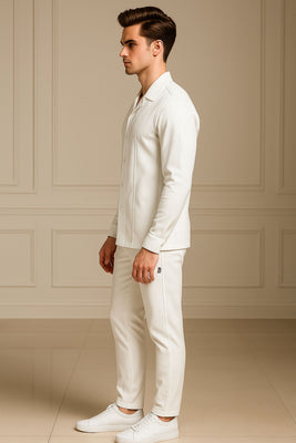 Waffle White F-Sleeve Safari Suit for Men – Premium Comfort Series B13