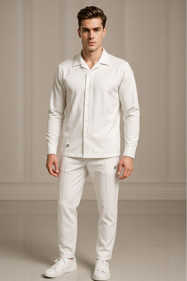 Waffle White F-Sleeve Safari Suit for Men – Premium Comfort Series B13