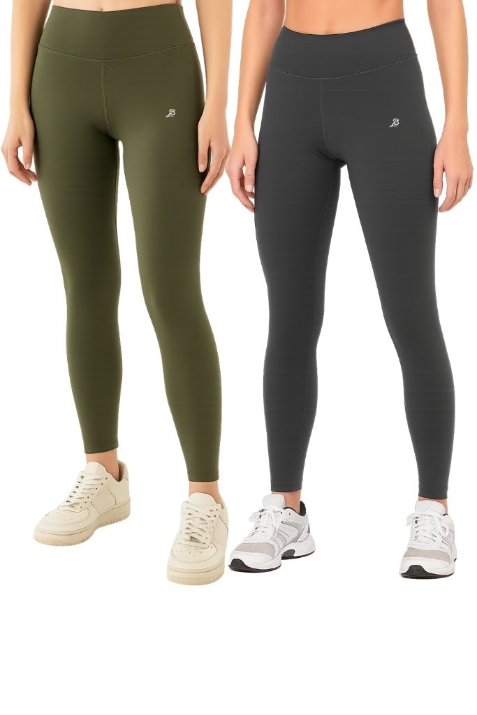 Pack of 2 Premium Slim Fit Tights + Free T-Shirt(Olive Green & Charcol Grey)