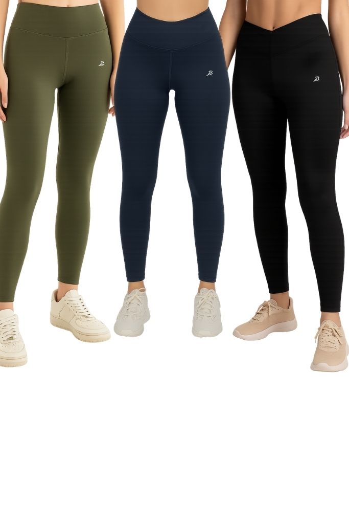 Pack of 3 Premium Slim Fit Tights + Free T-Shirt (Navy Blue, Black, Olive Green)