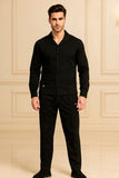 Waffle Black F-Sleeve Safari Suit for Men – Premium Comfort Series