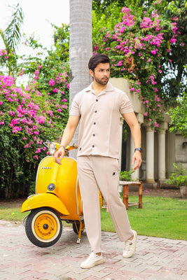 Waffle Beige Half-Sleeve Safari Suit for Men B4