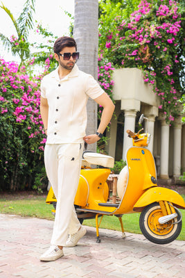 Waffle Off White Half-Sleeve Safari Suit for Men B7
