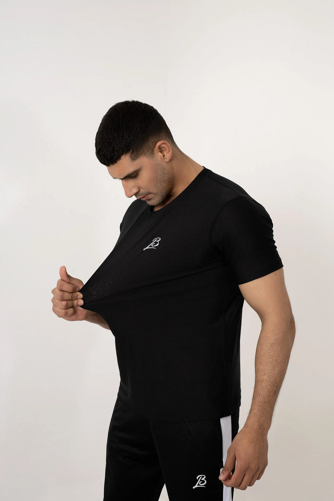 LB- Black Stretchable Ball Mesh T-Shirt LookBuy247