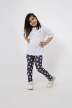 Load image into Gallery viewer, LB-Black Leggings with White Floral Design LookBuy247
