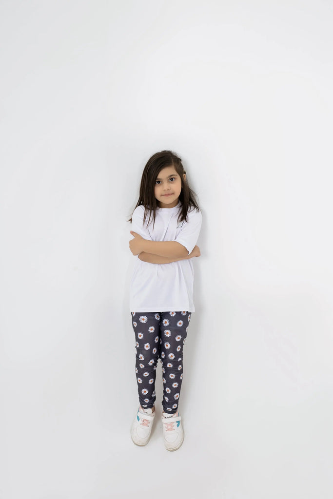 LB-Black Leggings with White Floral Design LookBuy247