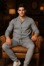 Load image into Gallery viewer, Silver Grey Waffle F-Sleeve Safari Suit for Men – Premium Comfort Series