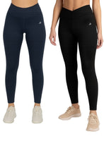 Load image into Gallery viewer, Pack of 2 Premium Slim Fit Tights + Free T-Shirt (Navy Blue &amp; Black)