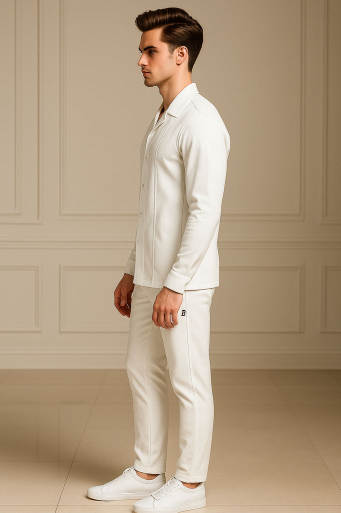 Waffle White F-Sleeve Safari Suit for Men – Premium Comfort Series B13