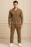 Waffle Chocolate Brown F-Sleeve Safari Suit for Men – Premium Comfort Series